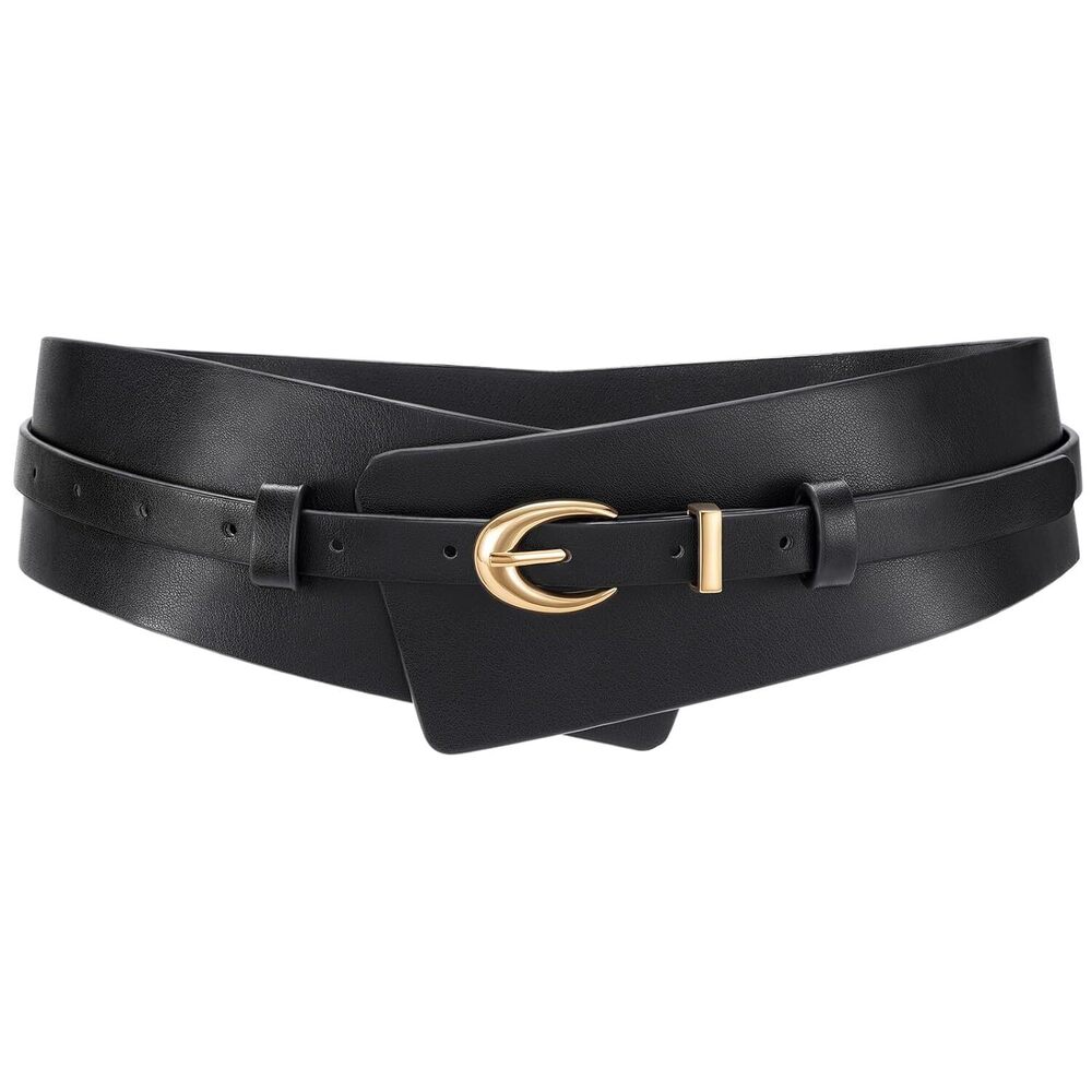 Women Wide Leather Belt Fashion Ladies Dress Belt 2-in-1 Waistband with